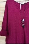 V NECK SWEATER + NECKLACE OFFERED 4052 BORDEAUX