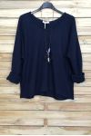 MAGLIA COLLO V + COLLANA OFFERTI 4052 BLU NAVY