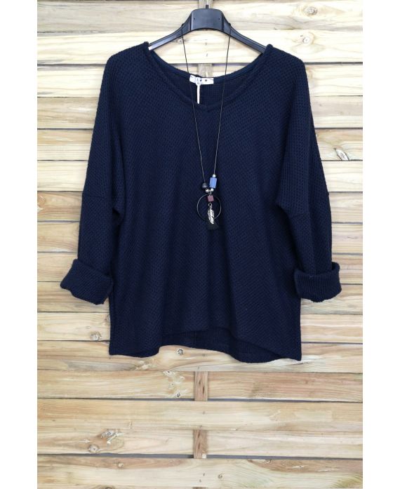 MAGLIA COLLO V + COLLANA OFFERTI 4052 BLU NAVY