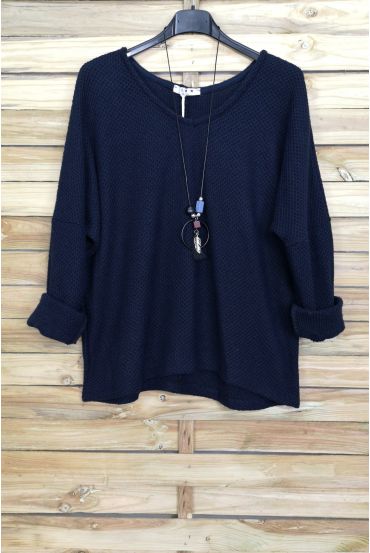 V NECK SWEATER + NECKLACE OFFERED 4052 NAVY BLUE