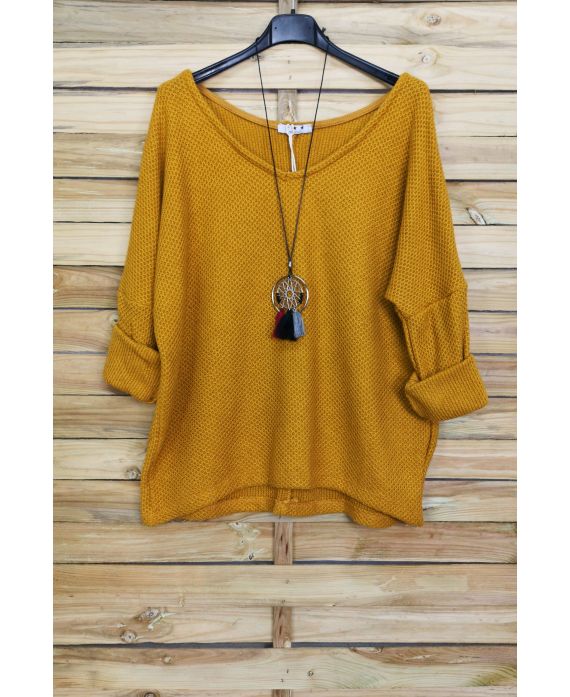 V NECK SWEATER + NECKLACE OFFERED 4052 MUSTARD