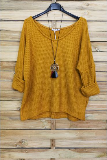 V NECK SWEATER + NECKLACE OFFERED 4052 MUSTARD