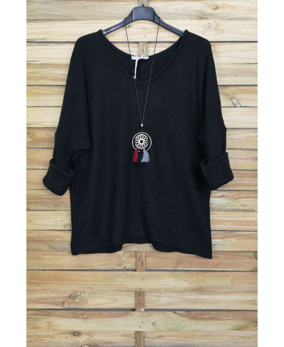 V NECK SWEATER + NECKLACE OFFERED 4052 BLACK