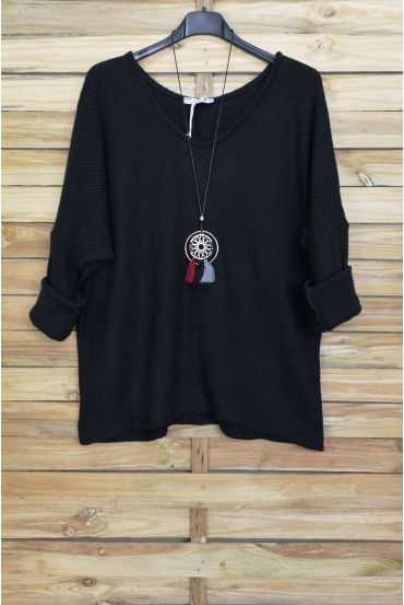 V NECK SWEATER + NECKLACE OFFERED 4052 BLACK