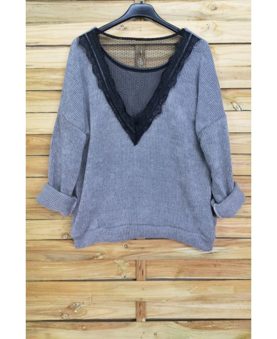 PULL DOUX DOS DENTELLE 4056 GRIS