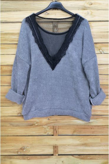 PULL DOUX DOS DENTELLE 4056 GRIS