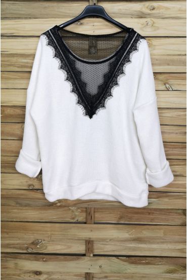 PULL DOUX DOS DENTELLE 4056 BLANC