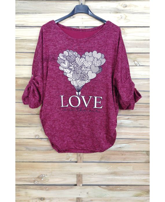 PULL IMPRIME LOVE 4063 BORDEAUX