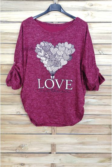 PULL IMPRIME LOVE 4063 BORDEAUX