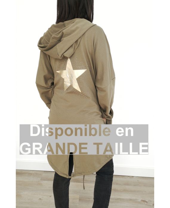 GRANDE TAILLE VESTE DOS ETOILE STRASS 4071 VERT MILITAIRE