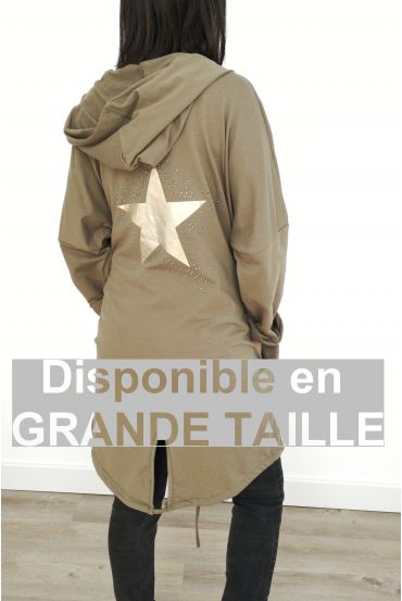 GRANDE TAILLE VESTE DOS ETOILE STRASS 4071 VERT MILITAIRE