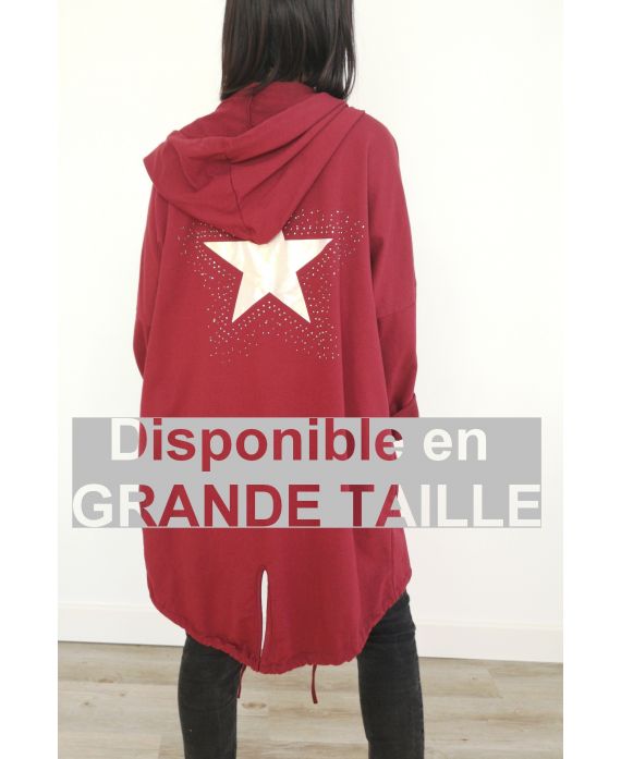 GRANDE TAILLE VESTE DOS ETOILE STRASS 4071 BORDEAUX