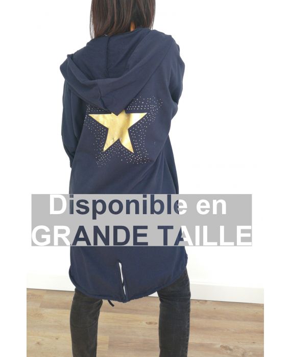 GRANDE TAILLE VESTE DOS ETOILE STRASS 4071 BLEU MARINE