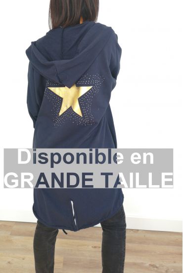 GRANDE GIACCA INDIETRO STELLA STRASS 4071 BLU NAVY