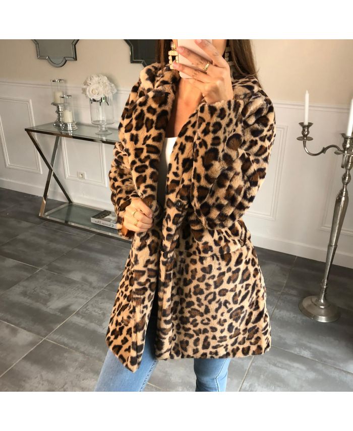 MANTEAU FOURRURE SYNTHETIQUE LEOPARD 4073 - www.grossiste-pret-a-porter.com