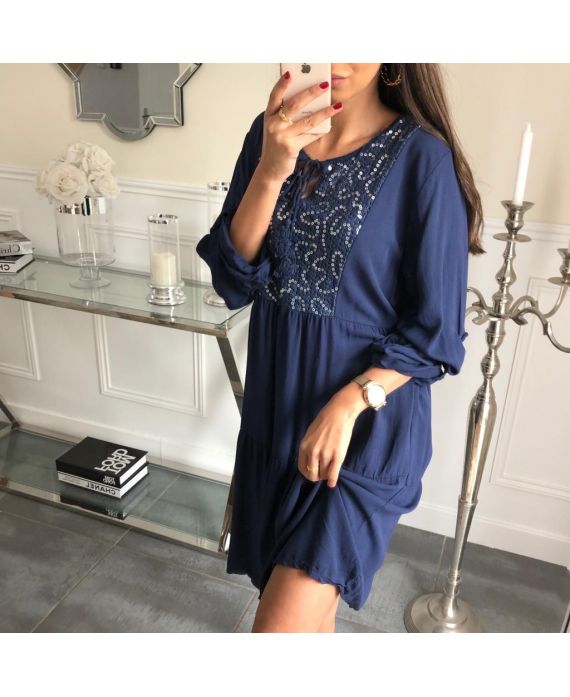ROBE PAILLETEE 3081 BLEU MARINE - grossiste-pret-a-porter.com