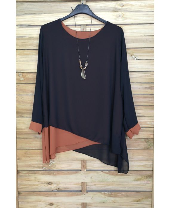 LARGE SIZE TUNIC SUPERPOSEE + NECKLACE OFFERED 3075 BLACK