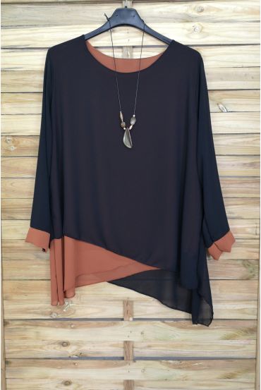 LARGE SIZE TUNIC SUPERPOSEE + NECKLACE OFFERED 3075 BLACK