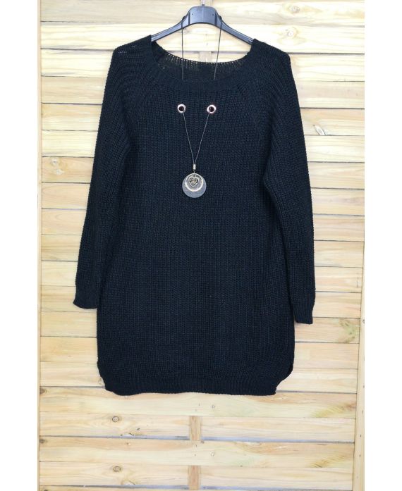 LARGE SIZE SWEATER JEWEL INTEGRATED 4096 BLACK