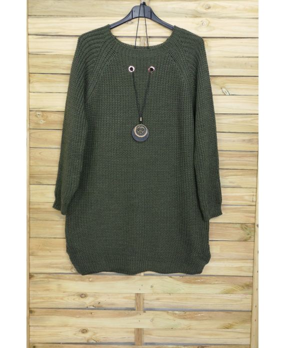 LARGE SIZE SWEATER JEWEL INTEGRATED 4096 MILITARY GREEN
