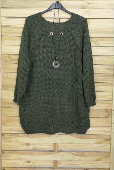 LARGE SIZE SWEATER JEWEL INTEGRATED 4096 MILITARY GREEN