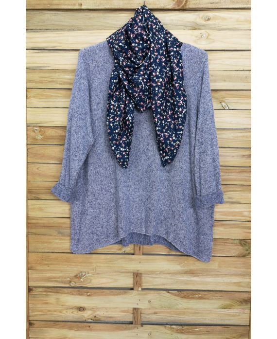 LARGE SIZE SWEATER SOFT + SCARF MATCHING 5006 BLUE