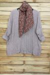 GRANDE TAILLE PULL DOUX + FOULARD ASSORTI 5006 TAUPE