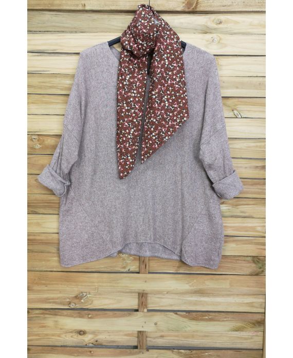 GRANDE TAILLE PULL DOUX + FOULARD ASSORTI 5006 TAUPE
