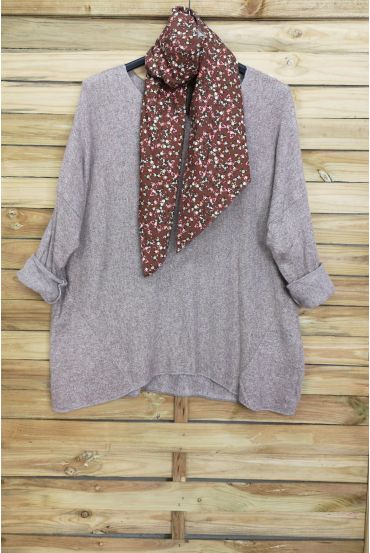 GRANDE TAILLE PULL DOUX + FOULARD ASSORTI 5006 TAUPE