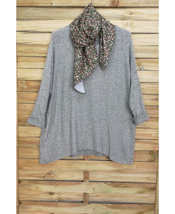 GRANDE TAILLE PULL DOUX + FOULARD ASSORTI 5006 VERT MILITAIRE