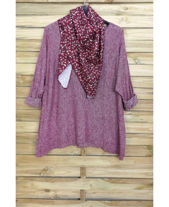 GRANDE TAILLE PULL DOUX + FOULARD ASSORTI 5006 BORDEAUX