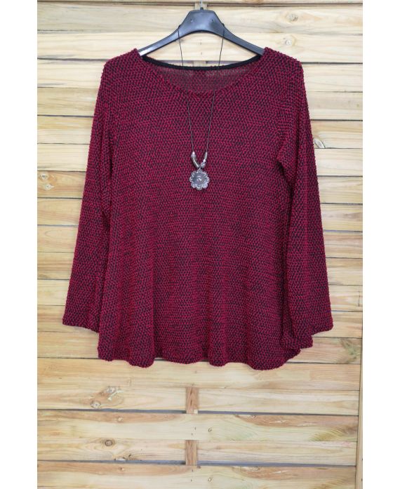 GRANDE TAILLE PULL AVEC COLLIER OFFERT 4092 BORDEAUX