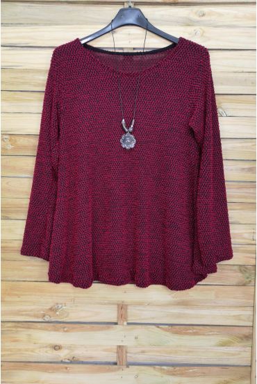 GRANDE TAILLE PULL AVEC COLLIER OFFERT 4092 BORDEAUX