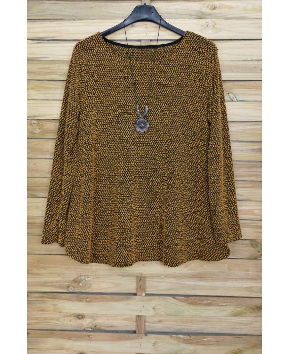 LARGE SIZE SWEATER WITH COLLAR OFFERED 4092 MUSTARD