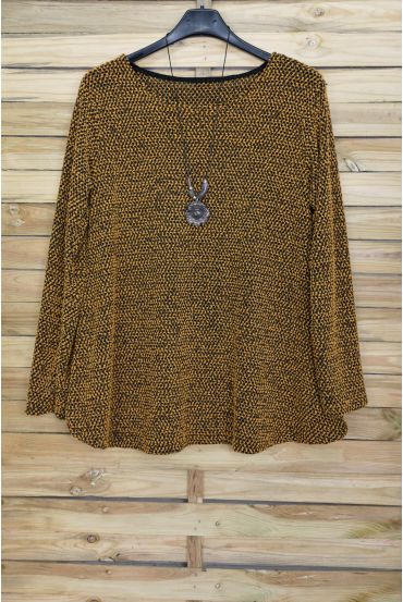 LARGE SIZE SWEATER WITH COLLAR OFFERED 4092 MUSTARD