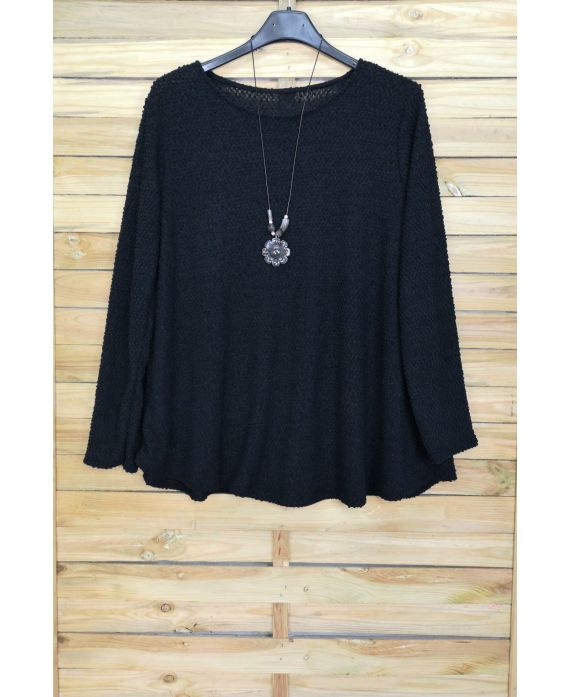 LARGE SIZE SWEATER WITH COLLAR OFFERED 4092 BLACK