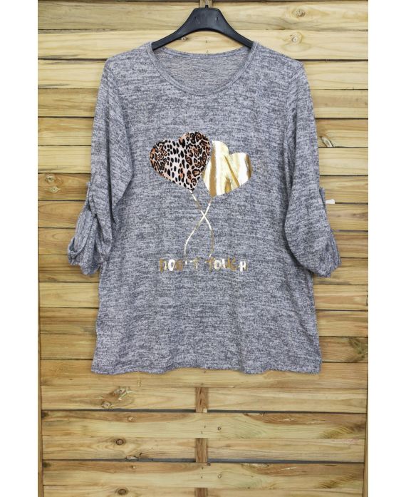 LARGE SIZE SWEATER HEARTS 4093 GRAY