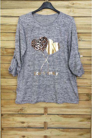 LARGE SIZE SWEATER HEARTS 4093 GRAY