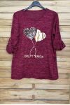 LARGE SIZE SWEATER HEARTS 4093 BORDEAUX