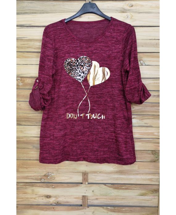 LARGE SIZE SWEATER HEARTS 4093 BORDEAUX