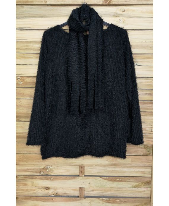 LARGE SIZE SWEATER WITH SCARF ATTACHED 4089 BLACK