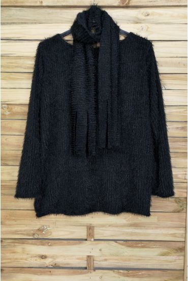 LARGE SIZE SWEATER WITH SCARF ATTACHED 4089 BLACK