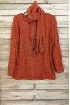 GRANDE TAILLE PULL AVEC ECHARPE ASSORTIE 4089 BRIQUE