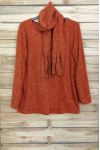 LARGE SIZE SWEATER WITH SCARF ATTACHED 4089 BRICK