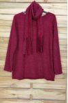 GRANDE TAILLE PULL AVEC ECHARPE ASSORTIE 4089 BORDEAUX