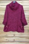 LARGE COLLAR SWEATER FALLING 2 POCKETS 4094 BORDEAUX