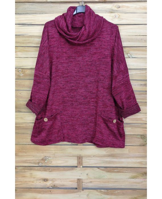 DUŻY ROZMIAR V-NECK SWETER SPADA 2 KIESZENIE 4094 BORDEAUX