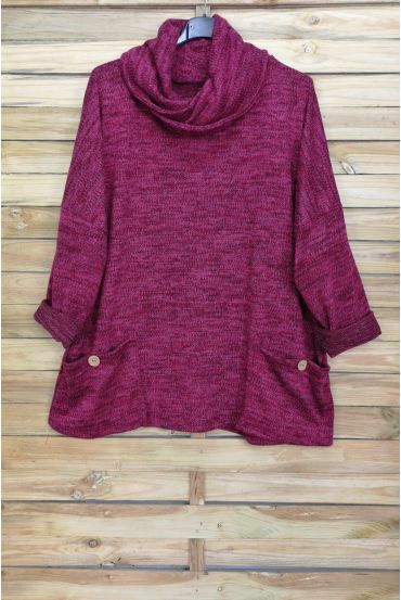 GRANDE TAILLE PULL COL TOMBANT 2 POCHES 4094 BORDEAUX