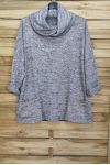GRANDE TAILLE PULL COL TOMBANT 2 POCHES 4094 GRIS