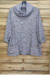 LARGE COLLAR SWEATER FALLING 2 POCKETS 4094 GRAY